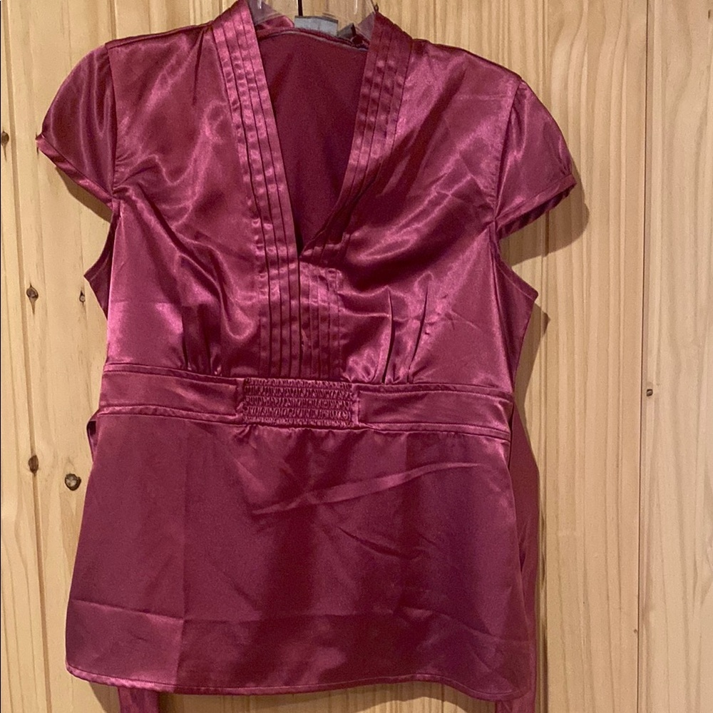 Womens Fitted Pleated Mandarin Collar Blouse